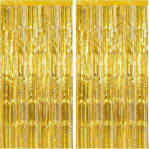 2 Pack Gold Backdrop Birthday Decorations Foil Curtain...