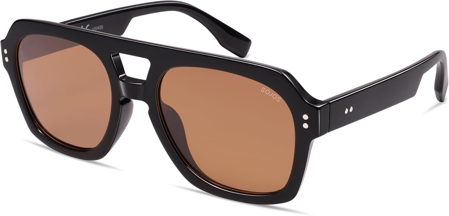 SOJOS Retro Thick Polarized Aviator Sunglasses for Women Men, Large Trendy Bold Square Pilot Shades SJ2385 - Image 2