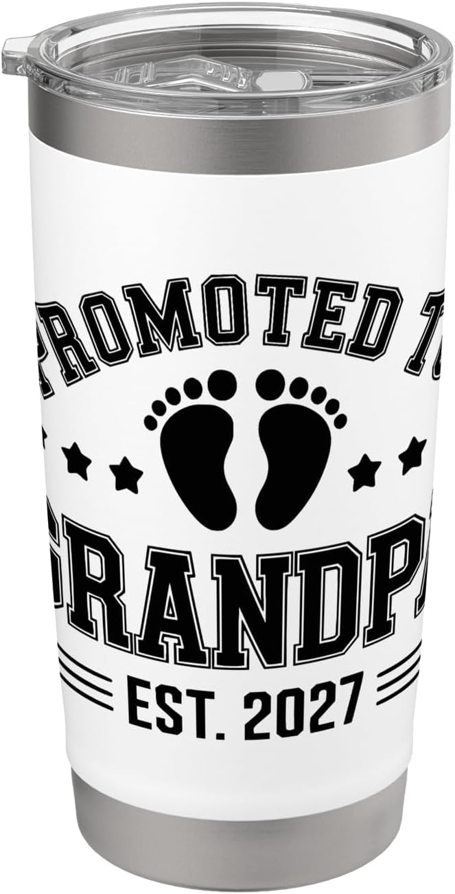 Promoted To Grandpa 2027 Baby Feet Stars Grandad Papaw Stainless Steel Insulated Tumbler