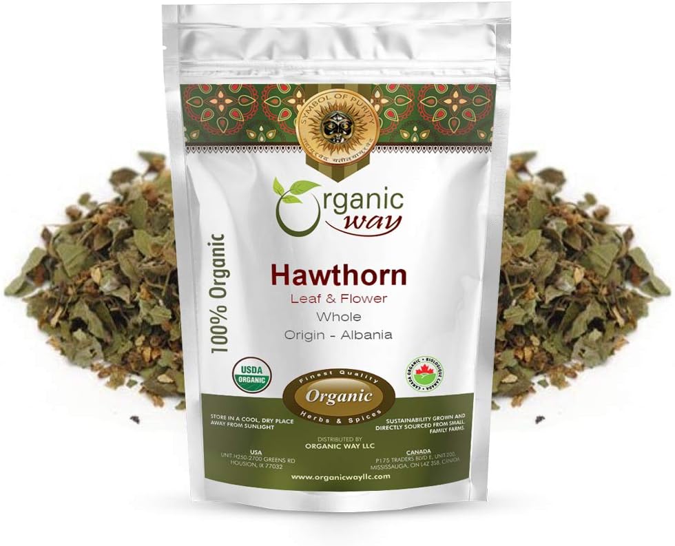 Organic Way Hawthorn Leaf and Flower Whole (Crataegus monogyna) - Herbal Tea | European Wild-Harvest | Organic, Kosher & USDA Certified | Non GMO & Gluten Free | Origin - Albania (1 LBS / 16 Oz)