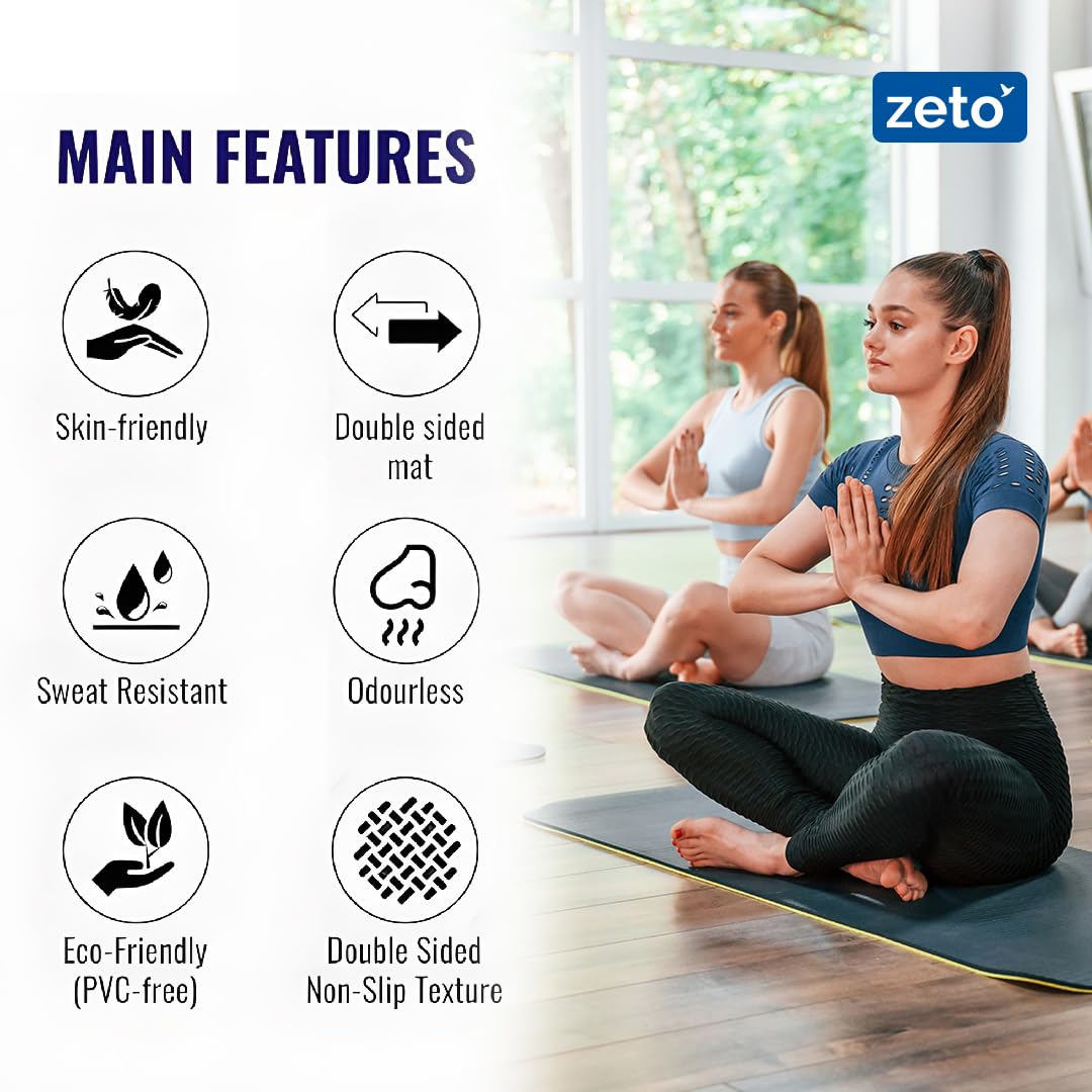 ZETO Yoga Mat for Women and Men, 6 mm Thick TPE Material, Workout