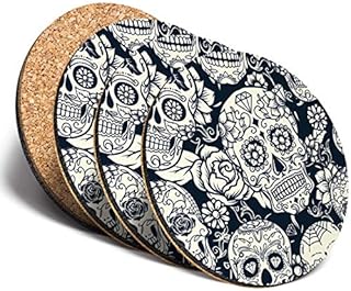 Destination Vinyl ltd Great Coasters (Set of 4) Round - Sugar Skulls Pattern Mexican Mexico Drink Glossy Coasters/Tabletop Protection for Any Table Type #8524