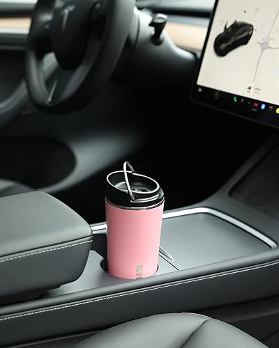 Miniatura 9 de GiNT Jarra térmica de café de 34 onzas + vaso aislado de 17 onzas, taza de té de viaje con tapa deslizante y tapa abatible con filtro (rosa)