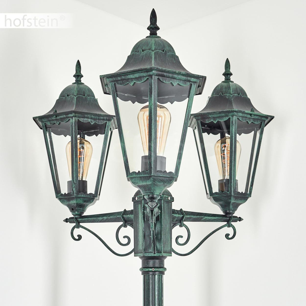 HOFSTEIN Kandelaber Hongkong Außenwegeleuchte Metall Glas Schwarz-Grün Klar IP44 3xE27 245 cm