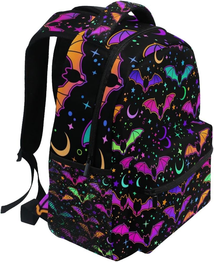 Halloween Rainbow Bats Backpack School Bookbag Lightweight Laptop Backpack for Men Women Kids