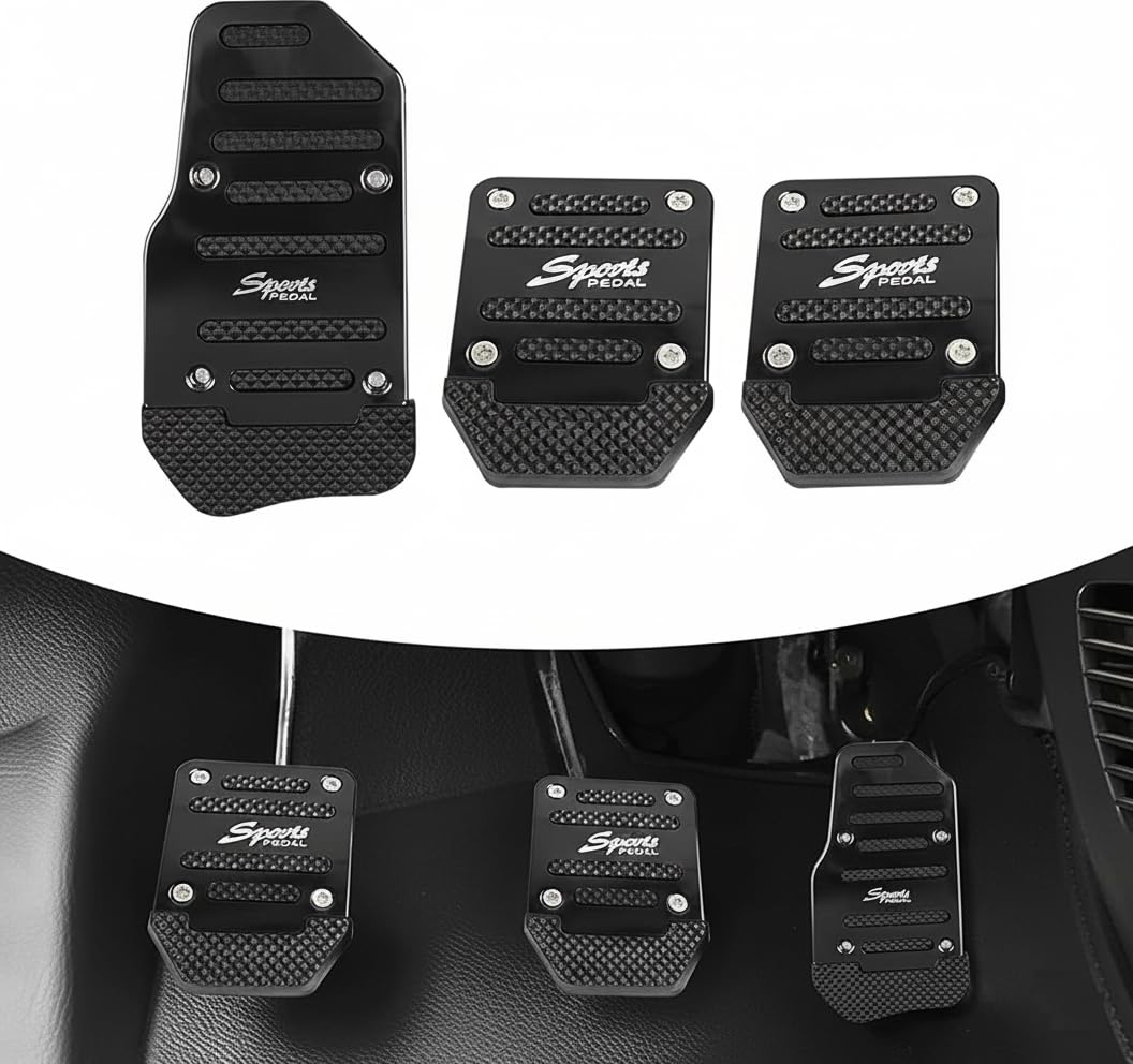 AutoBizarre 3 Pcs Anti-Slip Aluminium Alloy Sports Car Foot Pedal Pad Cover Anti-Rubbing Manual Transmission Clutch Brake Accelerator Car Pedal Replacement Kit Universal for all Manual Cars (Black)-image-13