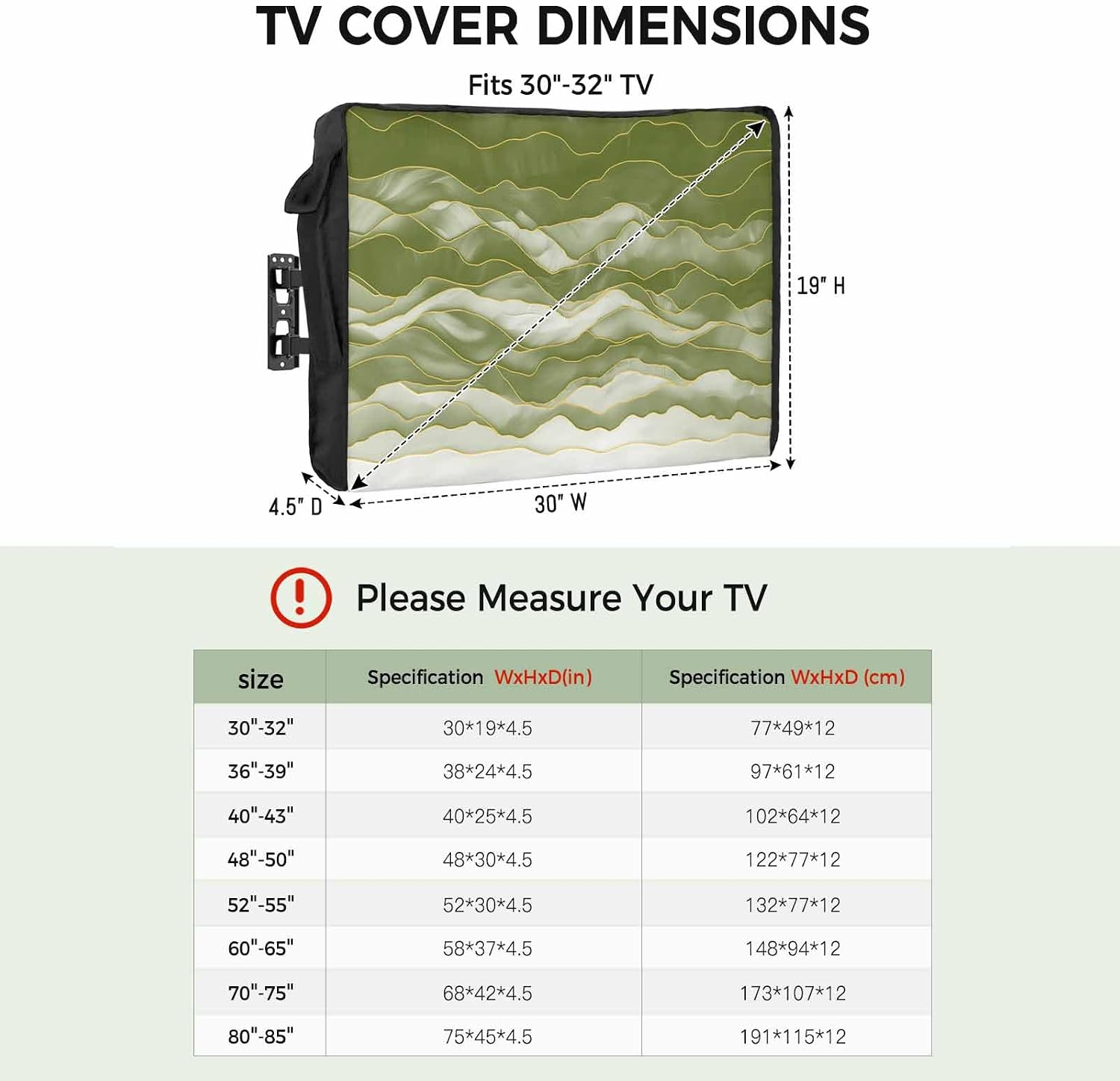 Outdoor TV Cover 75 Inch Abstract Beach Wace TV Enclosure Geometric Green TV Covers for Outside TV Display Screen Protector with Remote Control Pocket Home Decor