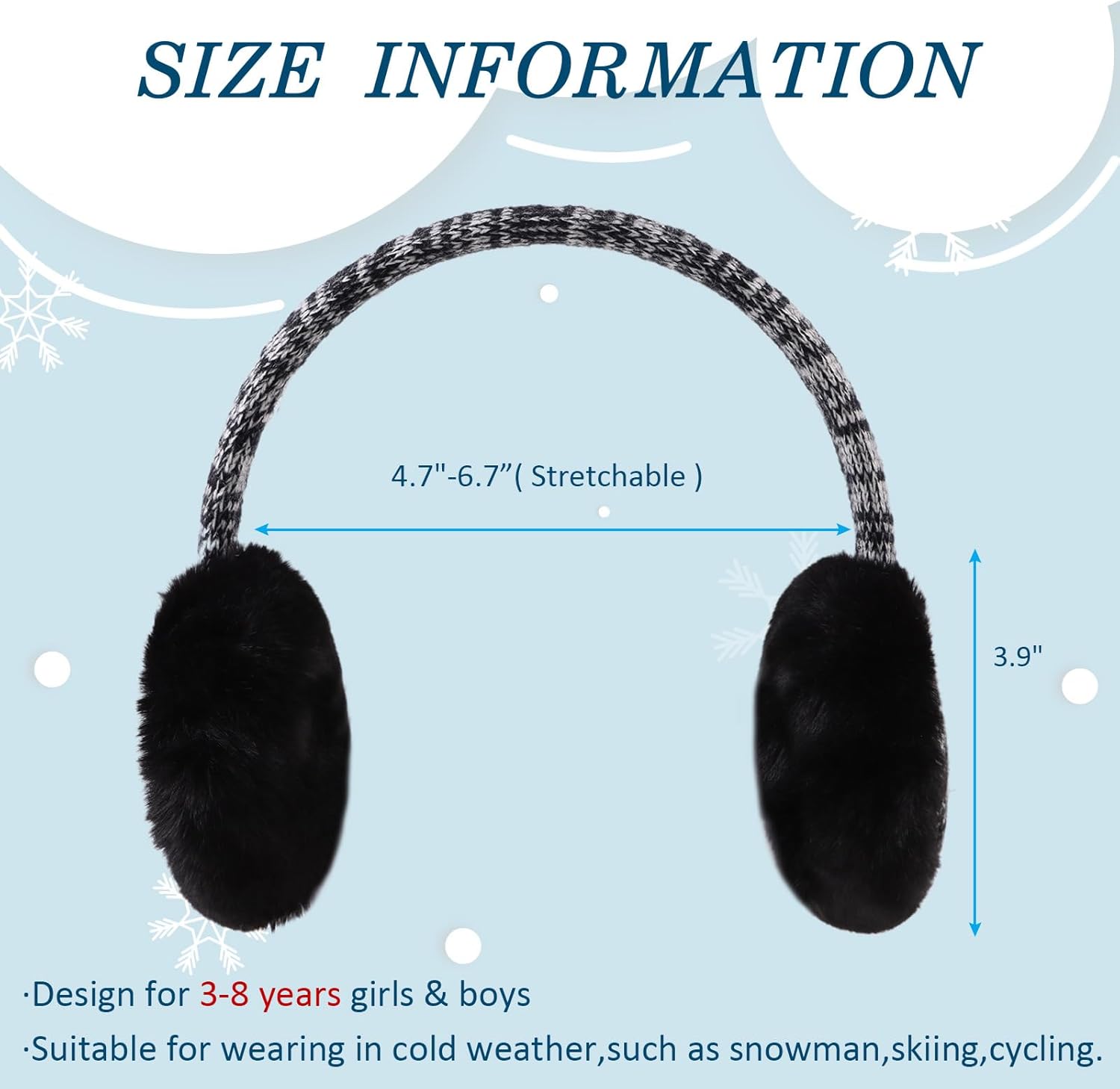 PESAAT Winter EarMuffs for Kids Outdoor Boys Knitted Ear Cover Plush Toddler Girls Ear Warmer 3-8 Years - Image 6