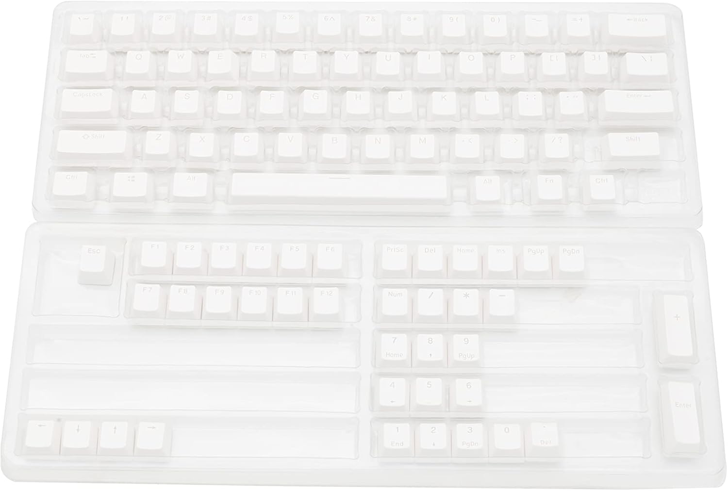 Top-down view of the transparent keyboard case and plate