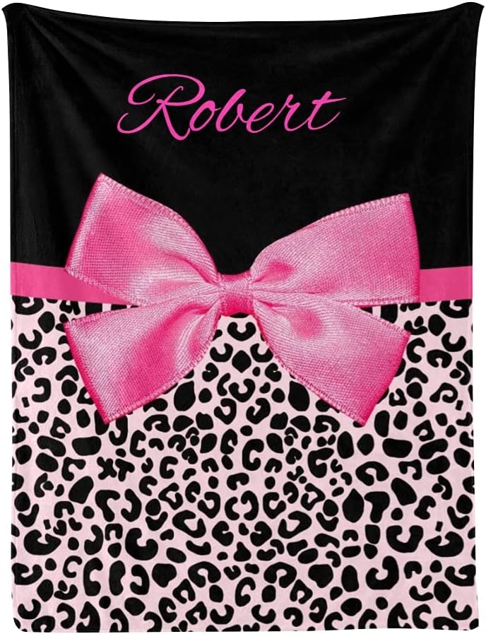 Pink Leopard Baby Girl Blankets with Name Custom Personalized Baby Nursery Super Soft Fleece Blanket for Boy Girl Birthday 30x40 Inches