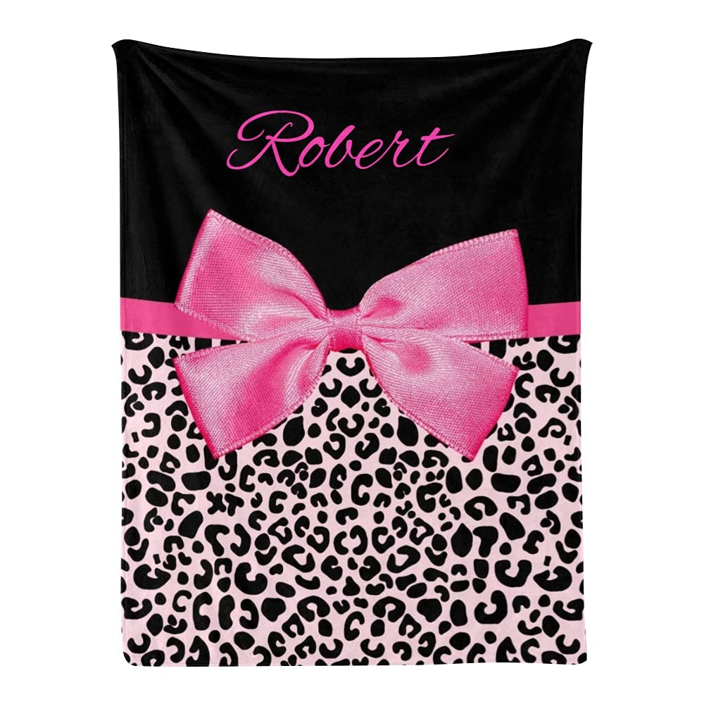 Personalized Pink & Black Cheetah Print Baby Blanket — Custom Name Fleece Throw For Newborns, 30x40 Inch
