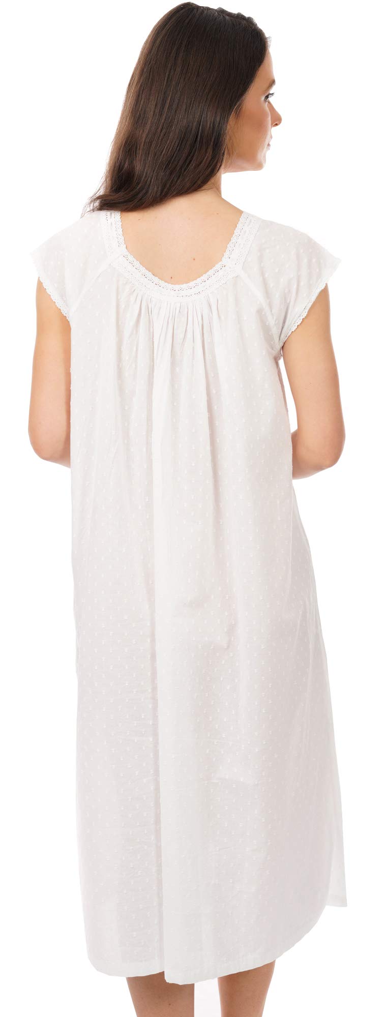 i-Smalls Camisón para mujer, 100% algodón, transpirable, manga corta, con ribete de encaje, diseño victoriano
