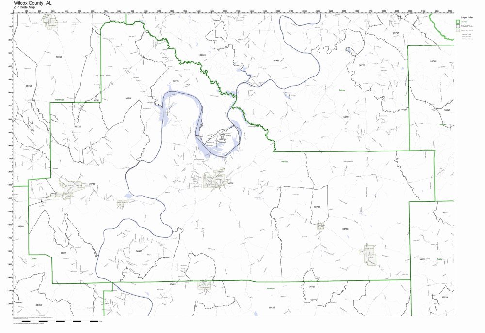 Wilcox County, Alabama AL ZIP Code Map Not Laminated