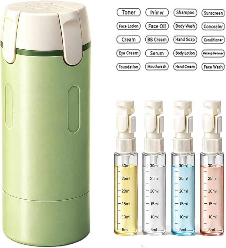 Frasco dispensador de viagem 4 em 1 LilyBluBlu, recipiente recarregável com pressão, 30 mL, 1 unidade