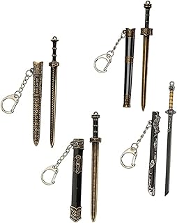 4 Pcs Mini Katana Keychain Set - Chinese Ancient Metal Mini Sword Keychain with Pull-Out Blade, Letter Opener, Collectible Ornaments
