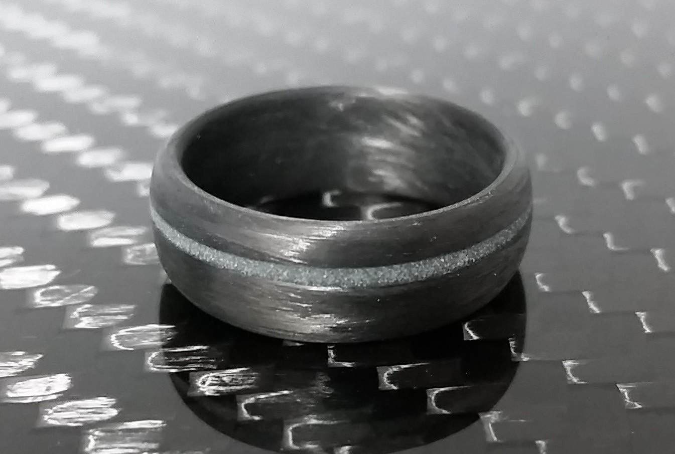 Handmade Ring Band - Men's or Women's Carbon Fiber Ring with Grey/Aqua Glow Inlay, Matte or High Gloss Finish, Glow-in-the-Dark, Durable, Waterproof, Sizes 4-16, Custom Band Widths
