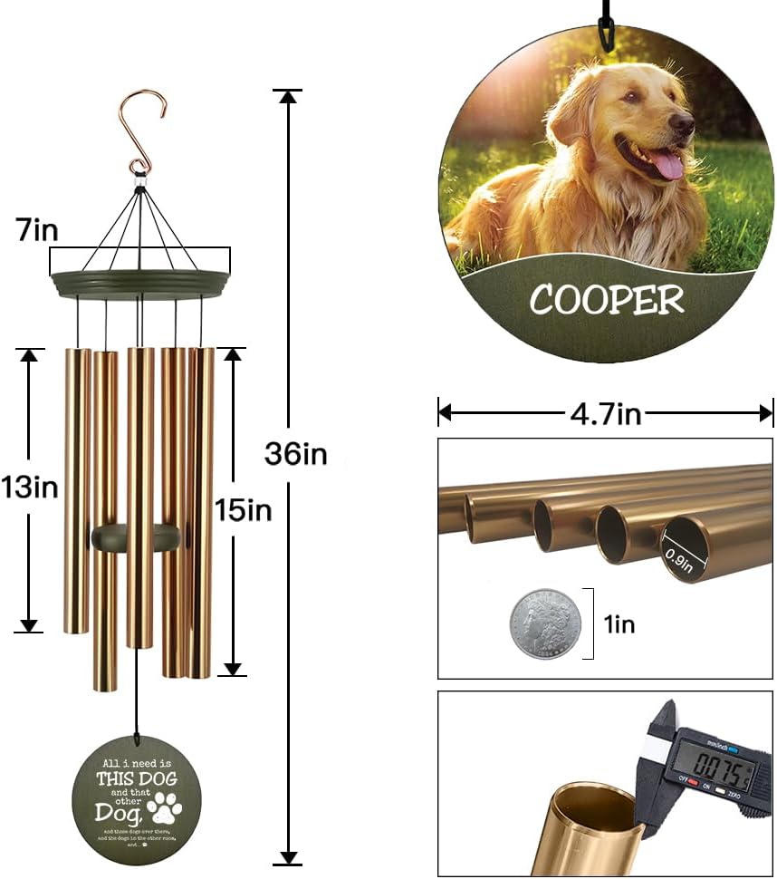 ASTARIN Memorial Wind Chimes for Cats & Dogs & Pets, Customized Photo & Name Wind Bells, Personalized Xmas Memorial Gifts Outdoor, Metal Wind Chime in Garden, Patio, Porch, 36'' (pet-2)