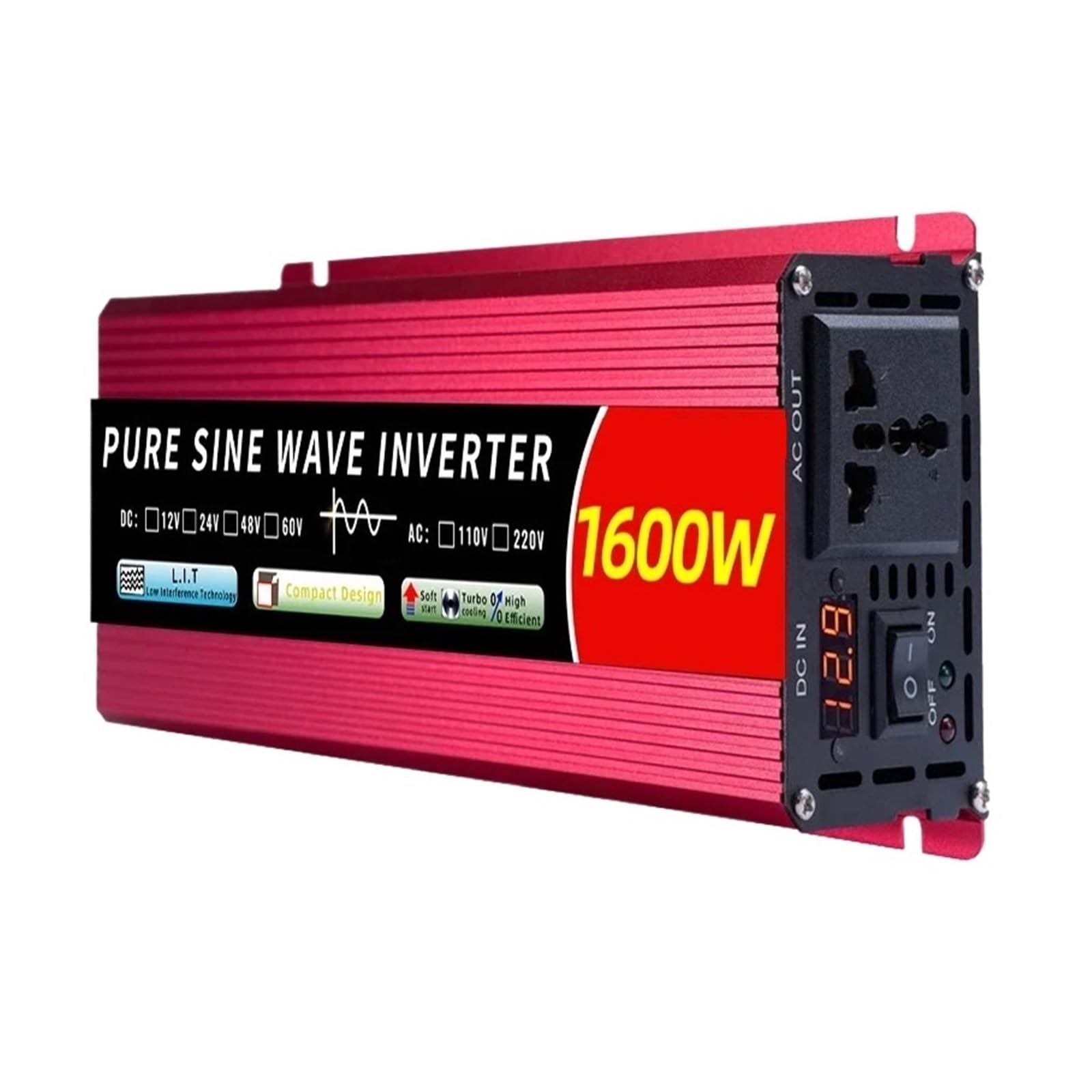 Inversor, Inversor de Onda sinusoidal Pura de 12 V/24 V, 110/220 V, 50 Hz/60 Hz, CC a CA, 1000 W, 1600 W, for Coche(1600w 12v 110v 60hz)