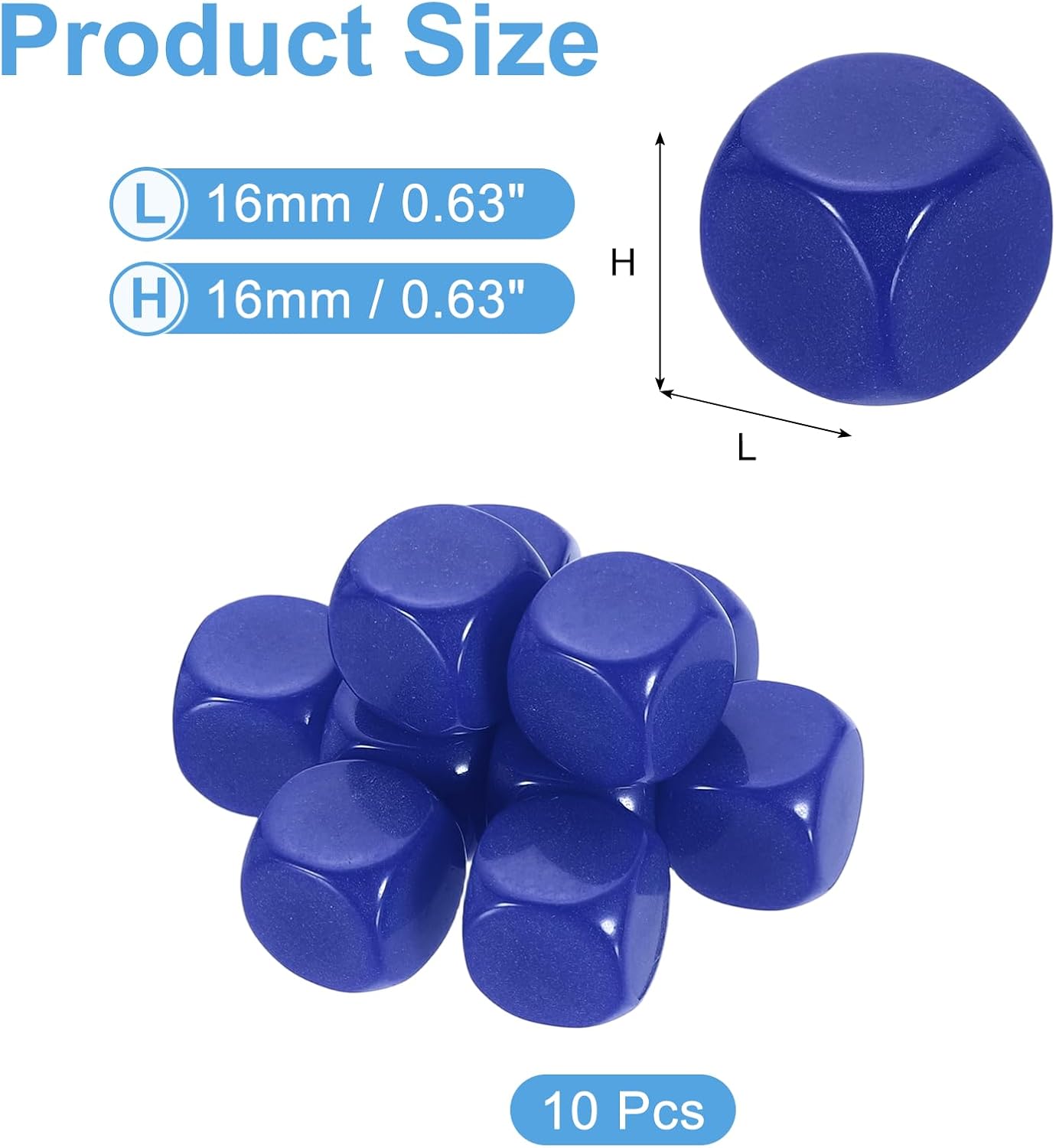 uxcell 10Pcs Rounded Blank Six Sided Dice 16mm/0.6inch Acrylic Dice Cube with Smoothed Surface for Party Board Game Craft Making, Blue