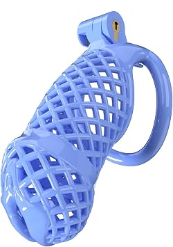Mens Protective Cage - with 5 Different Sizes Ring & Invisible Lock Blue Curved Ring, A11L
