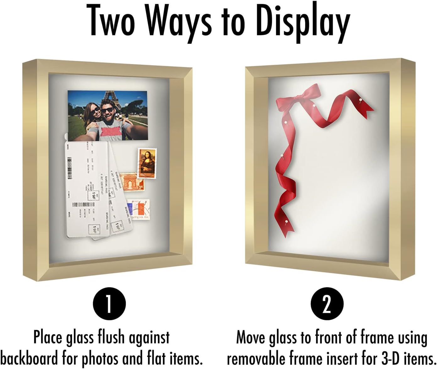 Americanflat 11x14 Shadow Box Frame with Shatter-Resistant Glass - Silhouette Collection - Large Shadow Box Display Case for Tabletop and Wall Display - Gold with Soft Felt Back