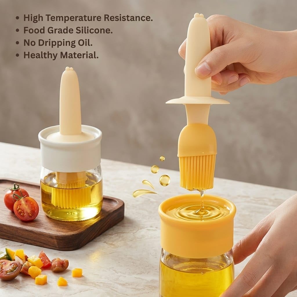 Duck Oil Dispenser Bottle with Silicone Brush 2-in-1 Olive Oil Container & BBQ Basting Brush, Refillable Leak-Proof Kitchen Gadget for Cooking, Baking & Grilling