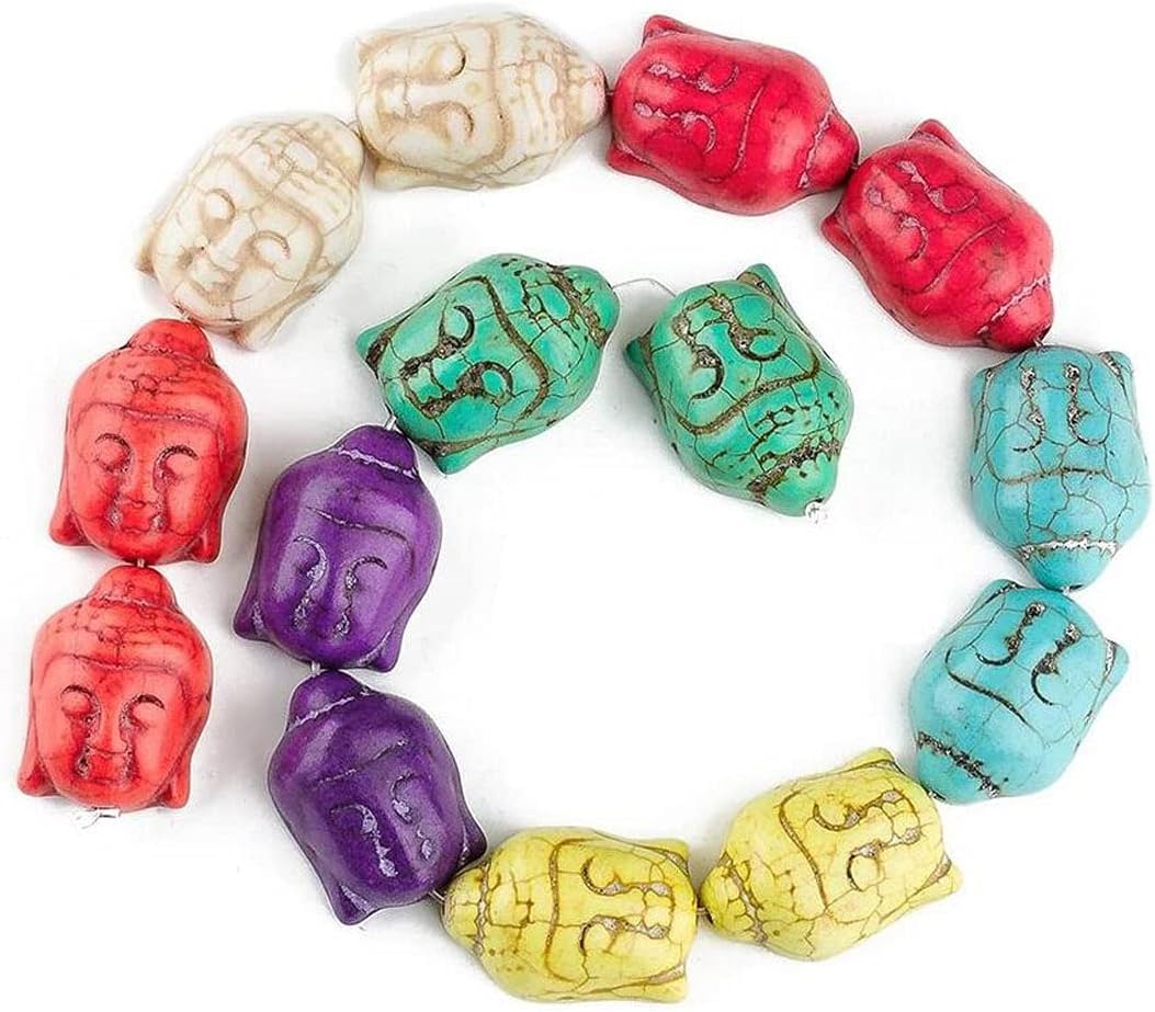 About 14pcs Colorful Turquoise Stone Carved Buddha Beads Magnesite Buddha Head Coral Spacer DIY Jewelry Making Spacer Bead for Beaded Necklace Bracelet - Image 6
