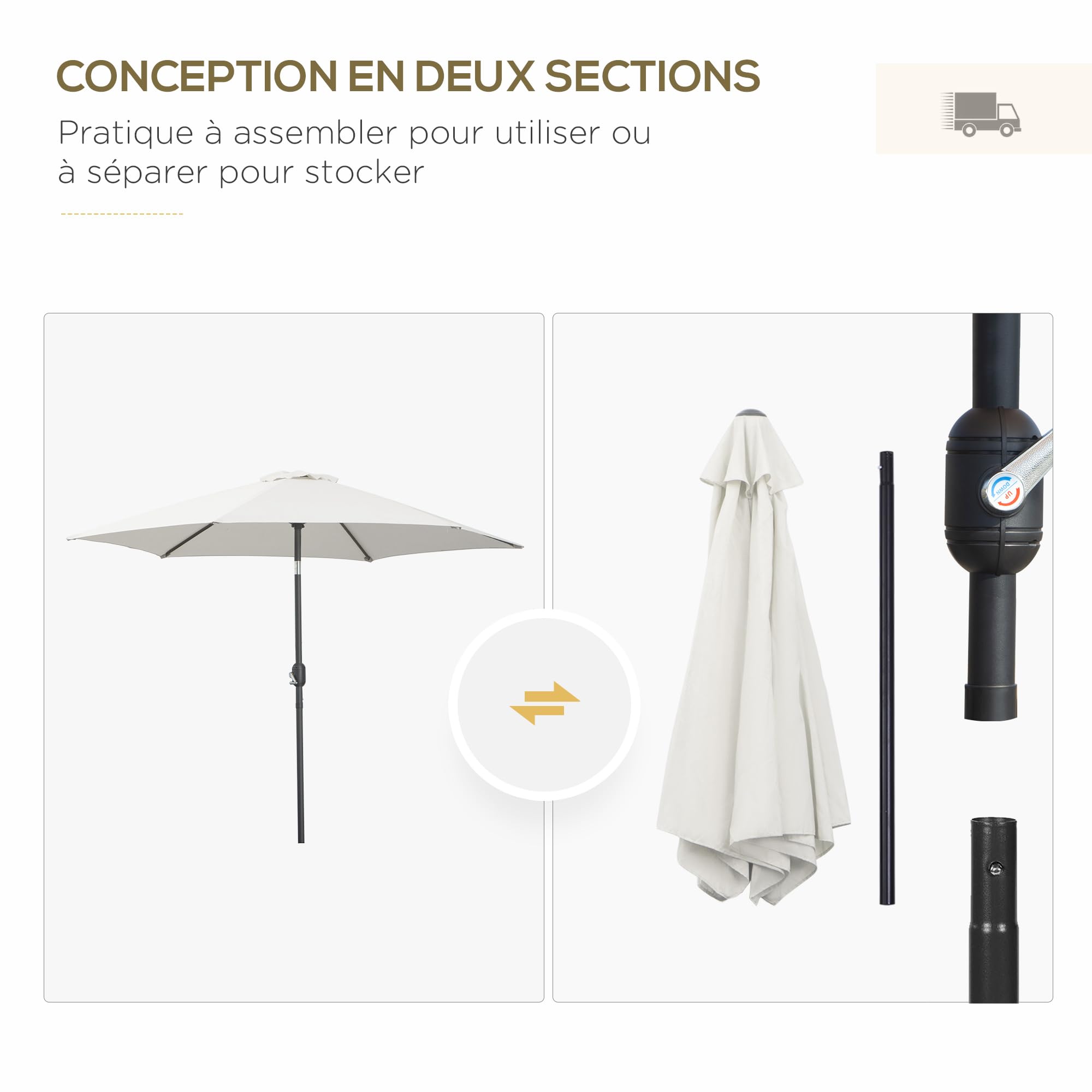Outsunny Parasol droit parasol inclinable de jardin balcon terrasse manivelle toile polyester imperméabilisée haute densité 180 g/m² Ø2,6 x 2,35H m aluminium