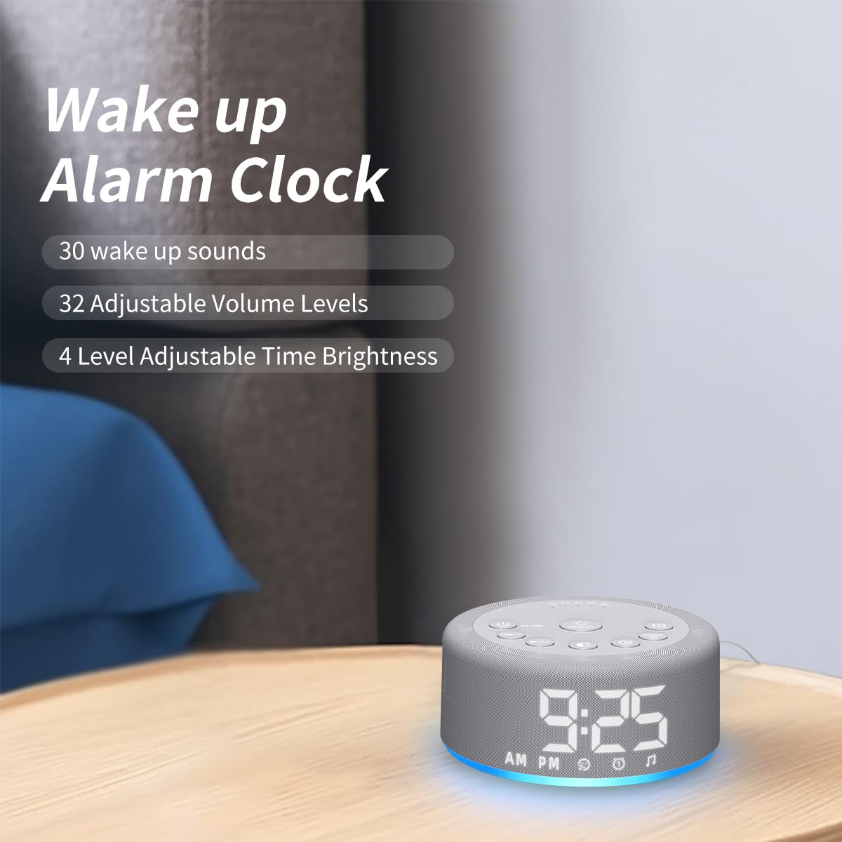 Sound Machine Wecker Nachtlicht weißes Rauschen Maschine mit 27 Schlafgeräuschen für Baby Kinder Erwachsene 32 Stufen Lautstärke Auto Off Timer Digital Uhr für Schlafzimmer Baby Kinderzimmer (Grau)