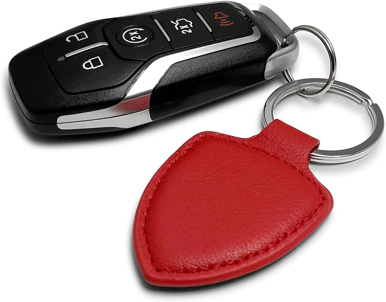 iPick Image for Ford Mustang Mach-E Soft Genuine Soft Leather Shield-Style LED Printed Logo Key Chain