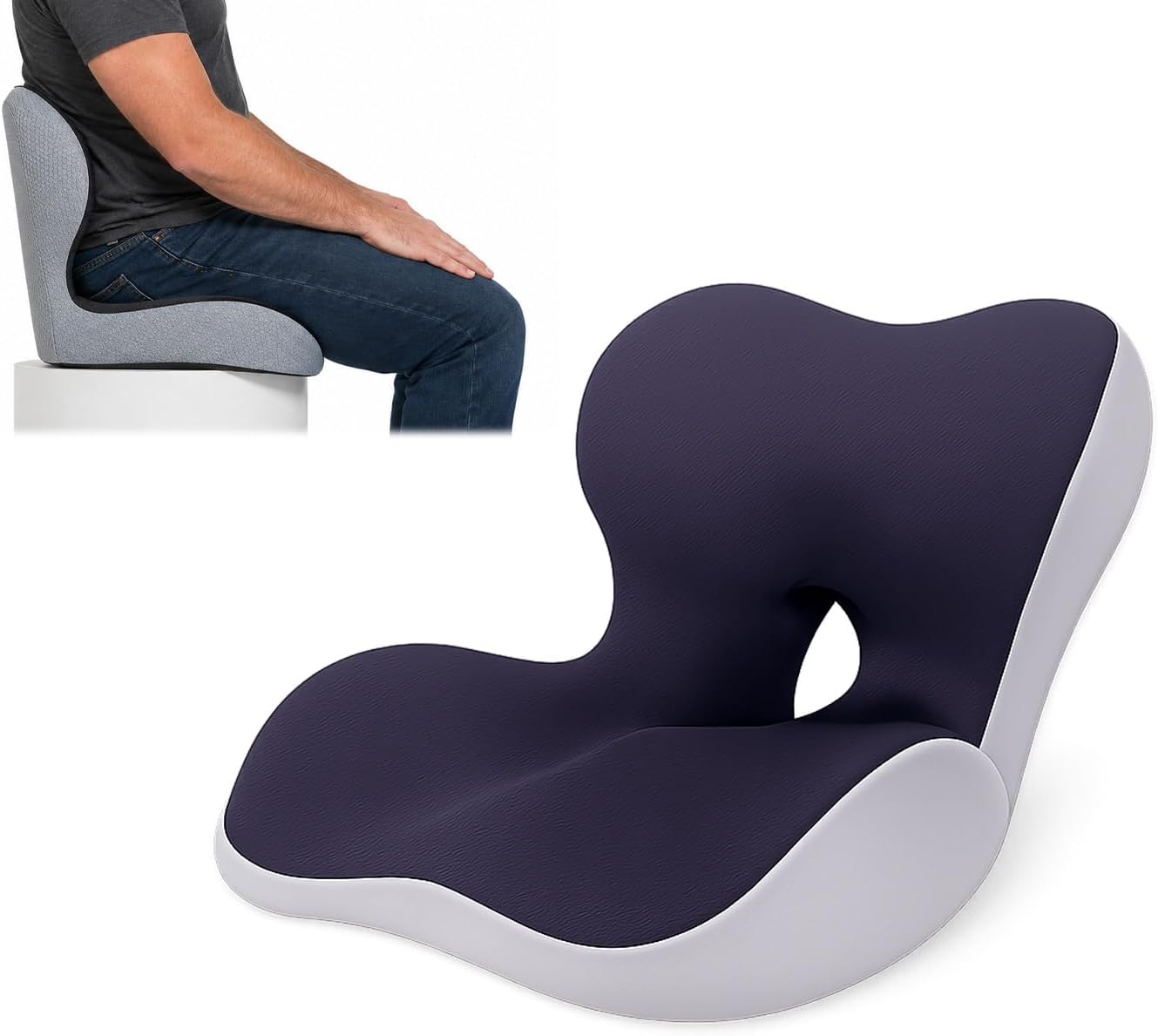 Orthopedic Seat Cushion – L-Shaped Lumbar Support Memory Foam Comfort for Long Sitting, Ergonomic Support for Office Chair, Wheelchair, Car & Travel (1, Blackish-Gray)