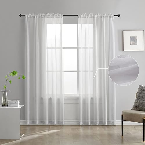 Cortinas semitransparentes TOAVA DECO con aspecto de lino, con bolsillo para la barra, cortinas de lino sintético para dormitorio, salón, cocina, 2