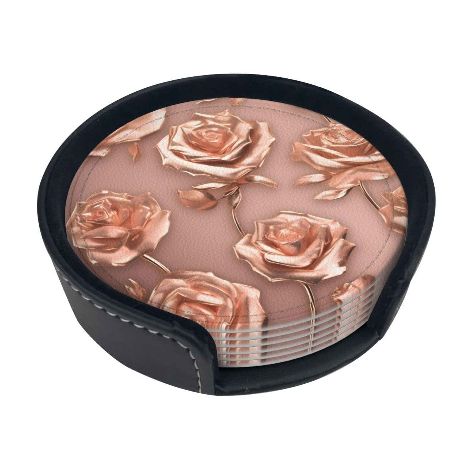 Rose Gold Wallpaper Print Round Coasters Set Of 6,Coaster For Tabletop Protection Home Bar Decor
