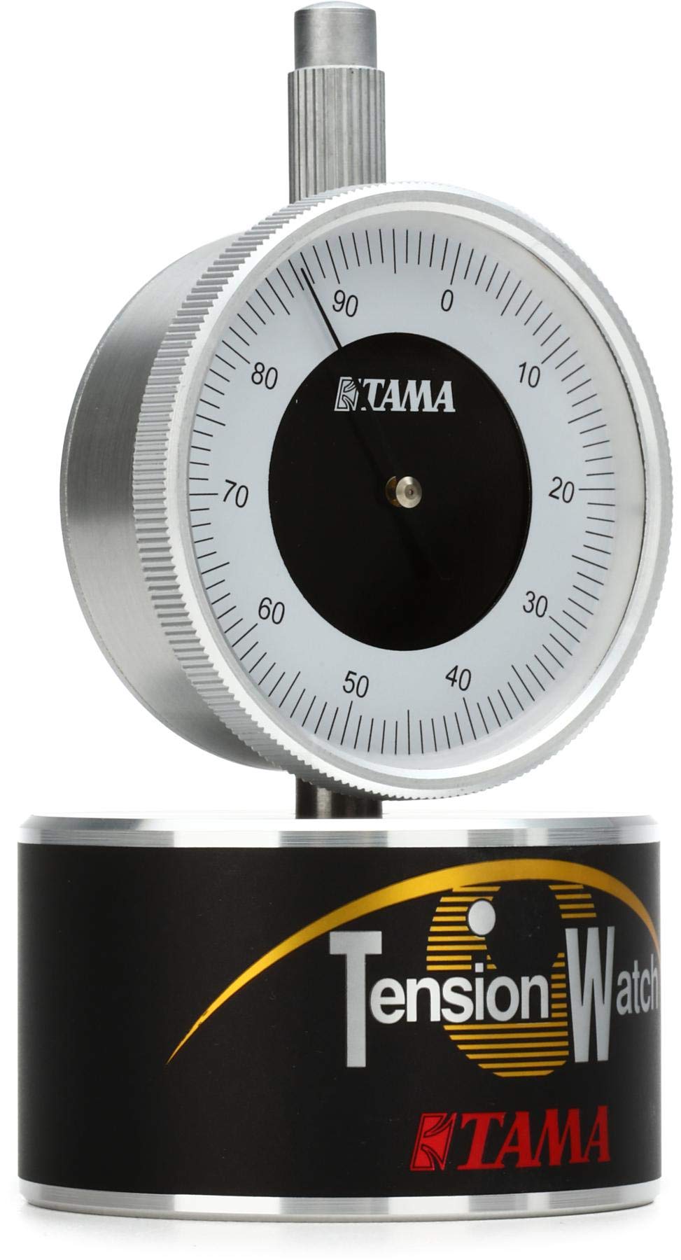 Tama TW100 Tension Watch, a silver and black drum tension meter with a dial face showing numbers from 0 to 90.