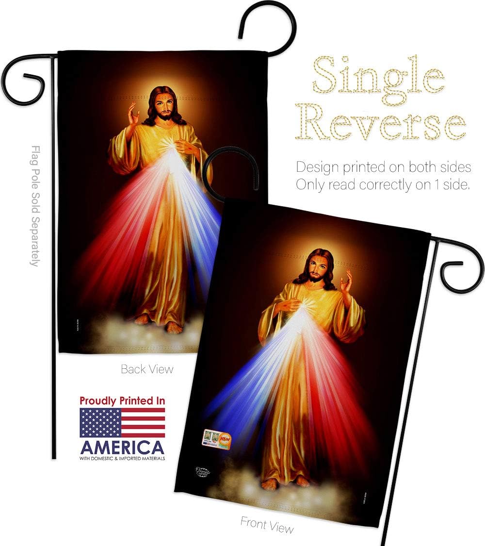 Jesus Divine Misericordia Garden Flag Set Wall Holder Religious Faith Hope Grace Peace Dove Christian Religion Easter Small Decorative Gift Yard House Banner Made In USA 13 X 18.5