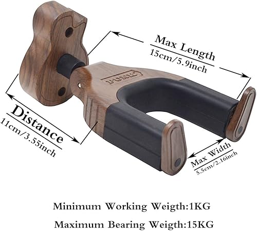 Miniatura 3 de Soporte de pared para guitarra con bloqueo automático, gancho para guitarra, soporte de pared con forma de guitarra, diseño de base de madera dura,