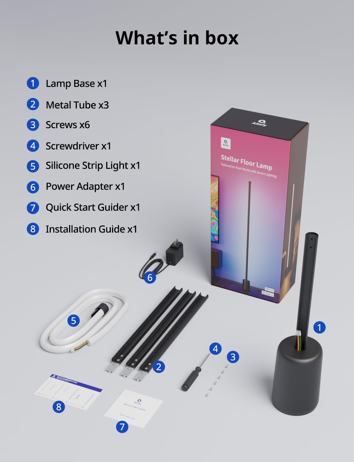 Ailofy Lampada da terra angolare, lampada LED RGBW da 1500 lm, compatibile con Alexa e Google Assistant, 16 milioni di colori fai da te, sincronizzazione musica, controllo app, moderna lampada da