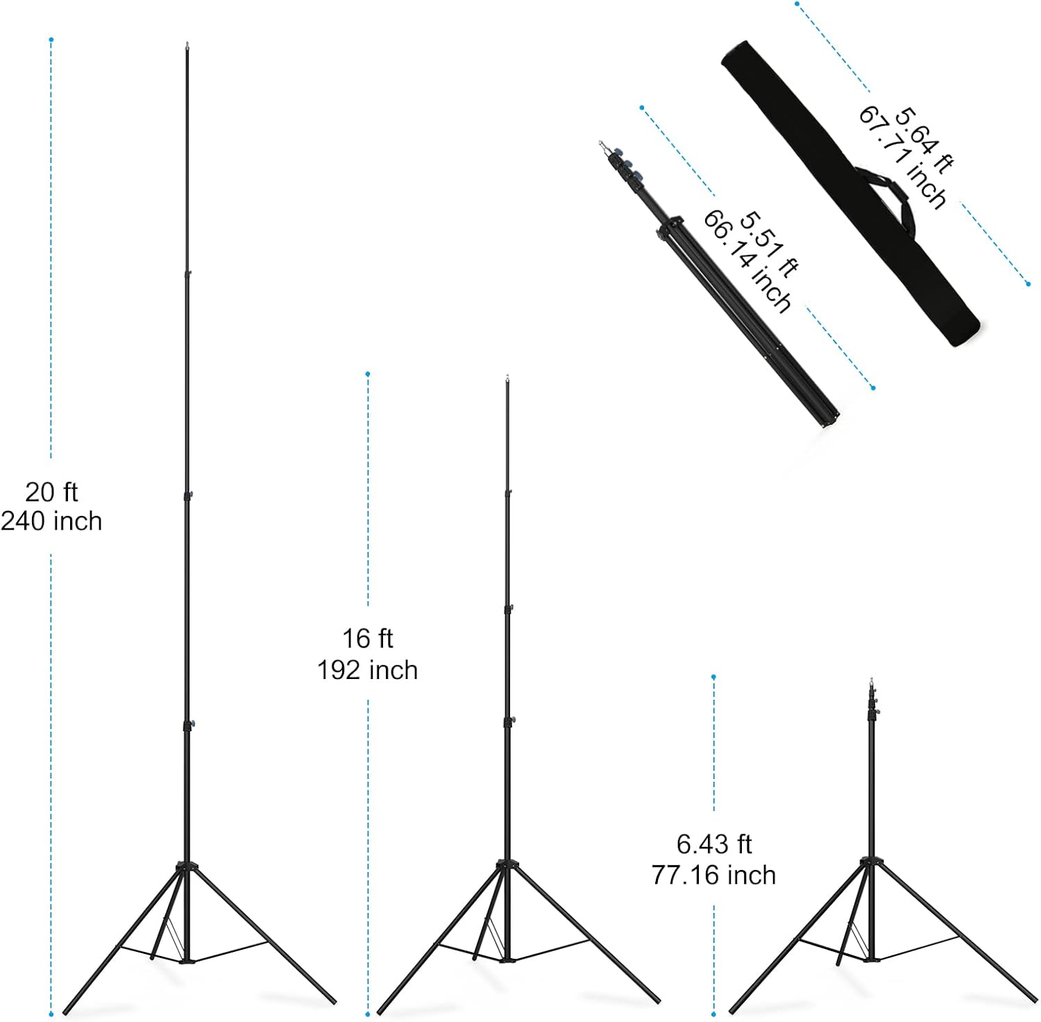 20ft/240inch Heavy Duty Light Stand, 20'/600cm Sky High Tripod Stand with Bag Air Cushioned Metal Light Stand for Video Camera Sports Photography, Lights, Photo Studio Camera Gimbal Stabilizer