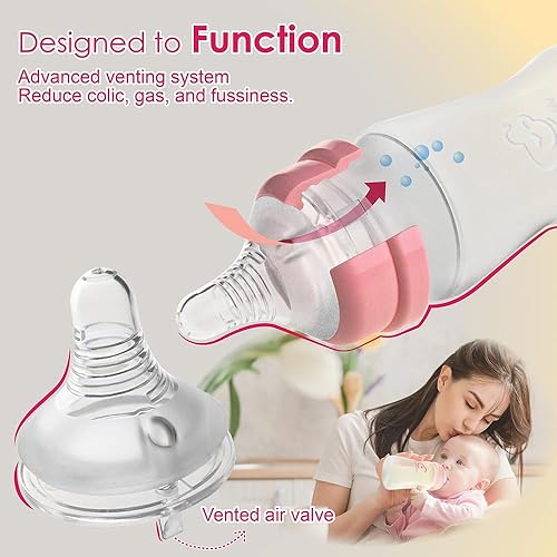 Miniatura 5 de Nenesupply Biberones de silicona para recién nacidos, biberones de alimentación de flujo lento para bebés amamantados, cuello ancho, 8 onzas,