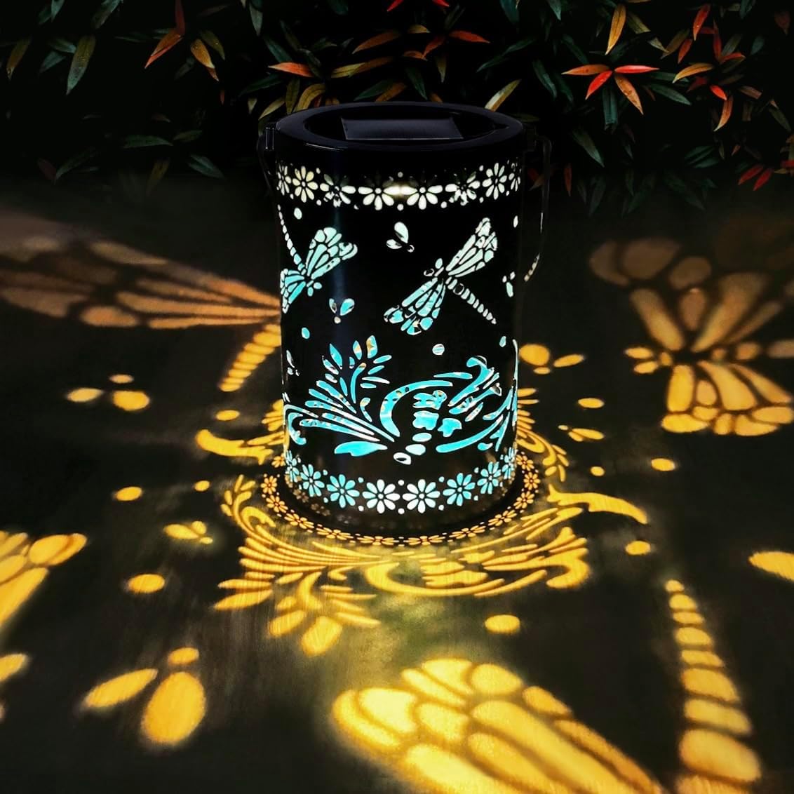 Solar Lanterns Outdoor Waterproof with Dragonfly Pattern Hanging Solar Lights, Gifts for Women, Metal Room Decor, Patio Yard Garden Decor for Outside (Blue)