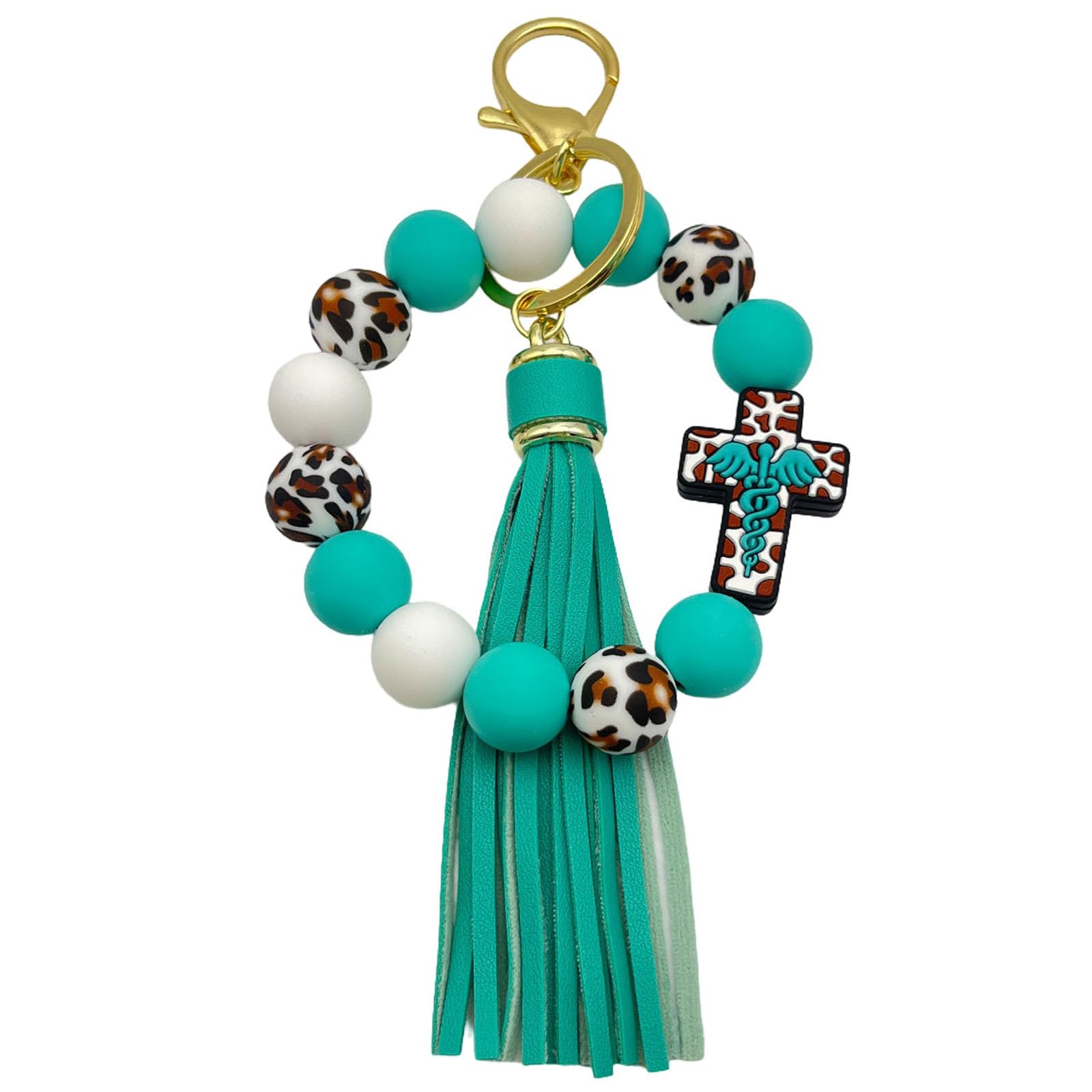 Portachiavi con perline da polso in silicone croce elastico da polso portachiavi nappa braccialetto portachiavi per auto braccialetto portachiavi donna