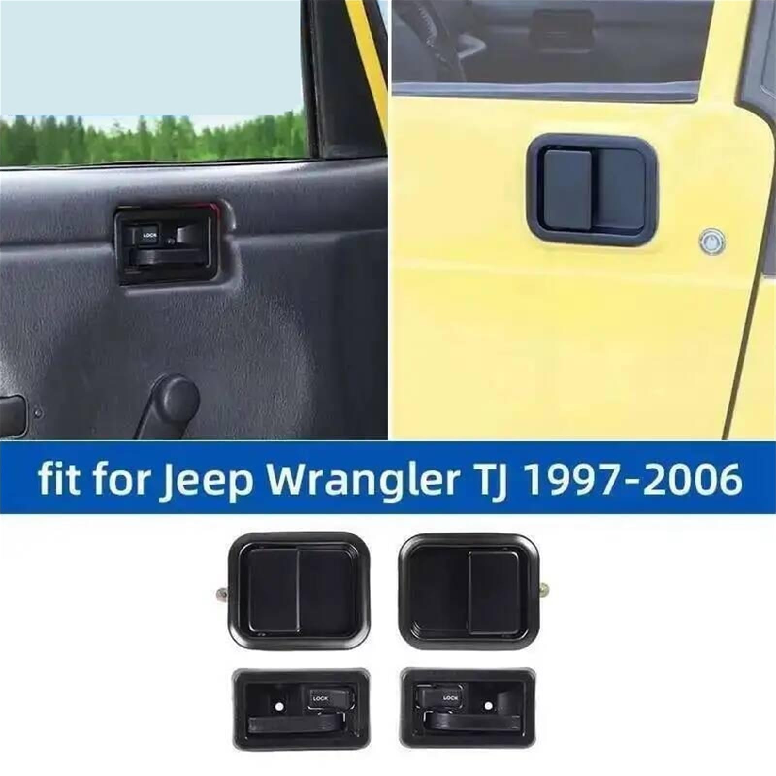 klamka zewnętrzna Zestaw uchwytów do drzwi zewnętrznych wewnątrz samochodu, pasujących do Jeepa, pasuje do Wrangler TJ 1997 1998 1999 2000 2001 2002 2003 2004 2005 2006(Outdoor right 1 pcs)