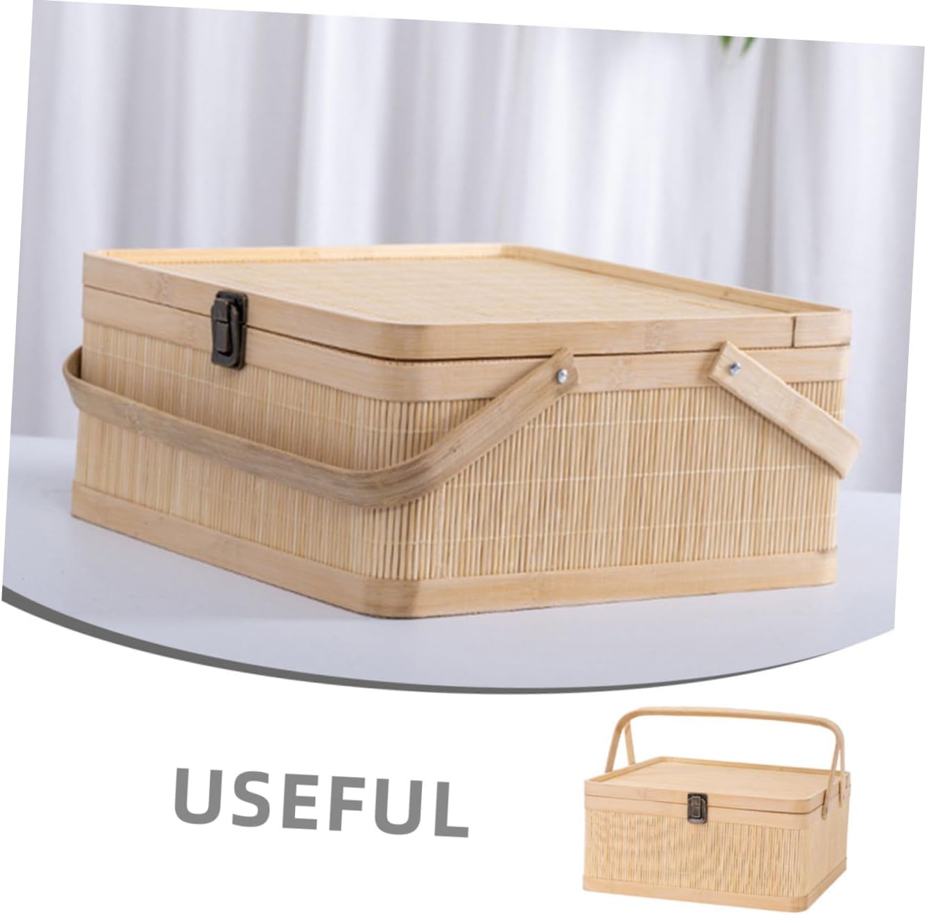 Handheld Woven Basket Lid for and Fruit Storage Rustic Picnic Basket for Home Organization and Holiday Gifting image 2