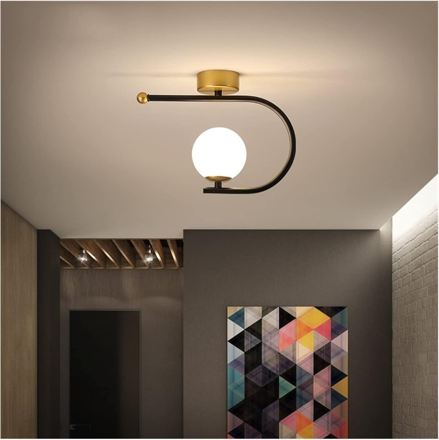 Modern LED Chandelier Lamp, 7W Ceiling Light Fixture for Living Room & Corridor, Gold Black Design, Adjustable Color Temperature