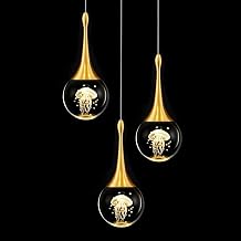 CHYING 3-Lights Pendant Lights Kitchen Island, Modern LED Dimmable Globe Crystal Jellyfish Teardrop Ceiling Pendant Lighting for Dining Room Hallway Entryway Bedroom, Gold Warm White