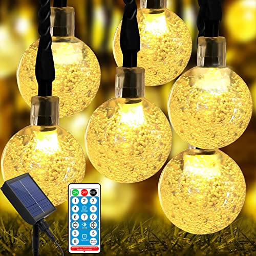 Solar String Lights Outdoor 60 LED 36 Feet 8 Lighting Modes Waterproof Solar Powered Crystal Globe Lights Patio Lights for Garden Yard Porch Wedding Camping Party Christmas Decor(Warm White)
