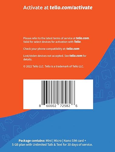 Miniatura 3 de $14/mes - 5 GB de datos + minutos y textos ilimitados | Plan de teléfono prepago Tello Mobile | Trae tu propio kit de teléfono | Tarjeta SIM 3 en 1