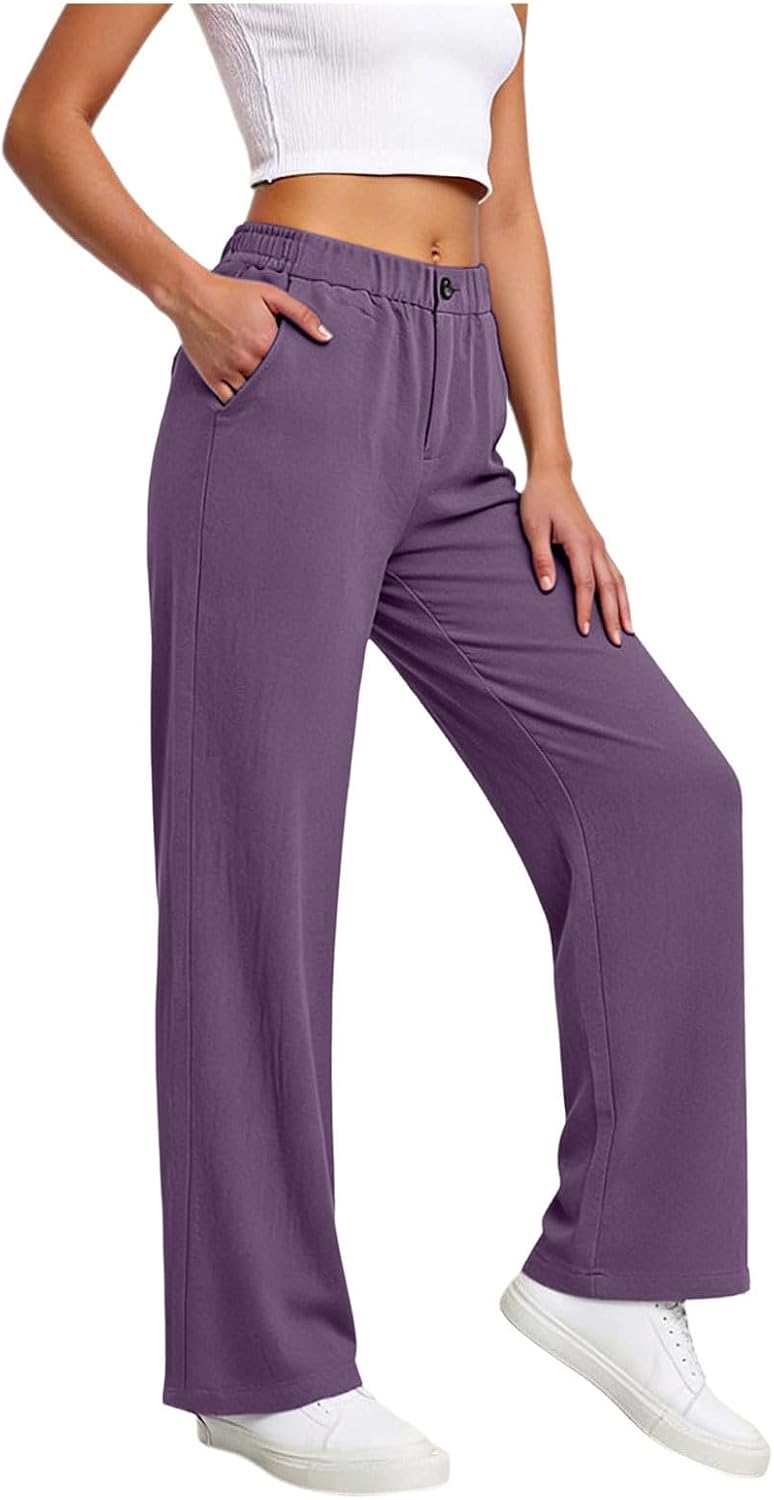 Wide Leg Palazzo Pants for Women High Waist Casual Beach Lounge Pants Loose Casual Flowy Trousers with Pockets