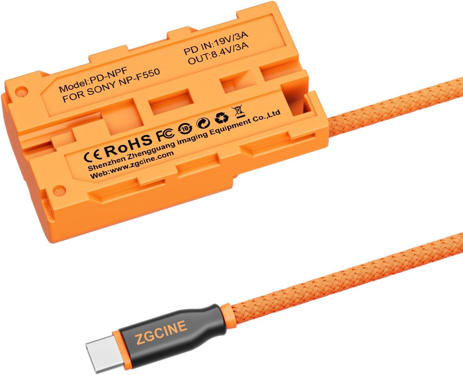 ZGCINE PD-NPF USB-C PD Dummy Battery Cable 60CM Braided Wire, Replacement for Sony NP-F970 F960 F950 F770 F750 F570 F550 Battery, for Camera Monitors, Wireless Transmission, LED Video Lights