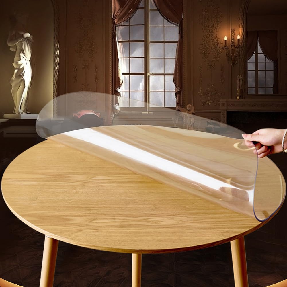 MLCYYJS Round Clear PVC Table Protector for Dining Table,Waterproof Clear Desk Pad Tablecloth Kitchen Dining Room Wood Furniture Circular Protective Pad(50cm)